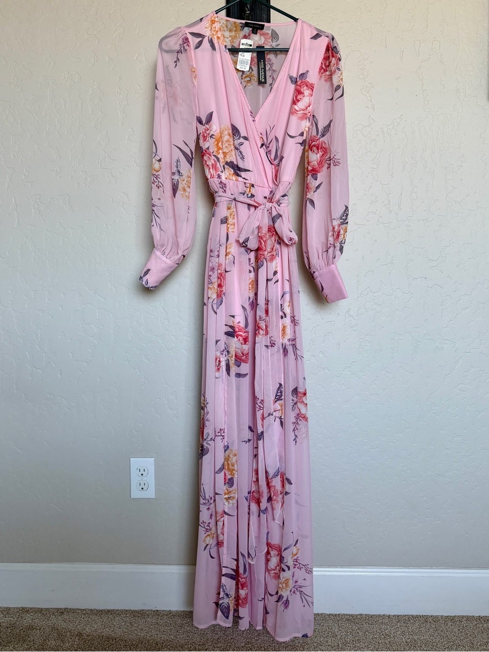 Miss Avenue Pink Floral Wrap Maxi Dress